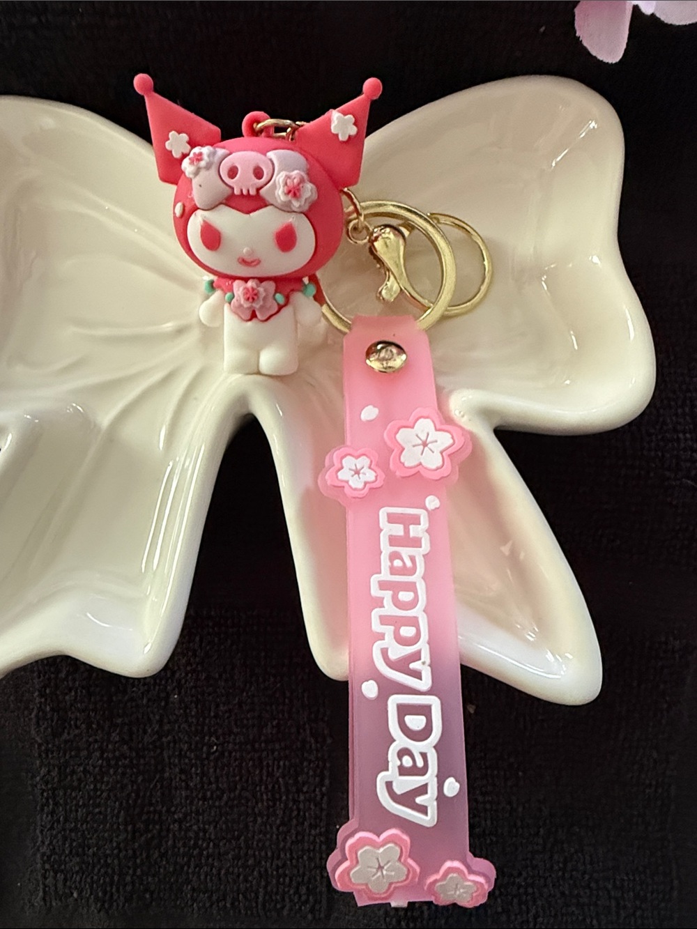 Pink 'Happy Day' Floral Character Keychain Strap for Kids